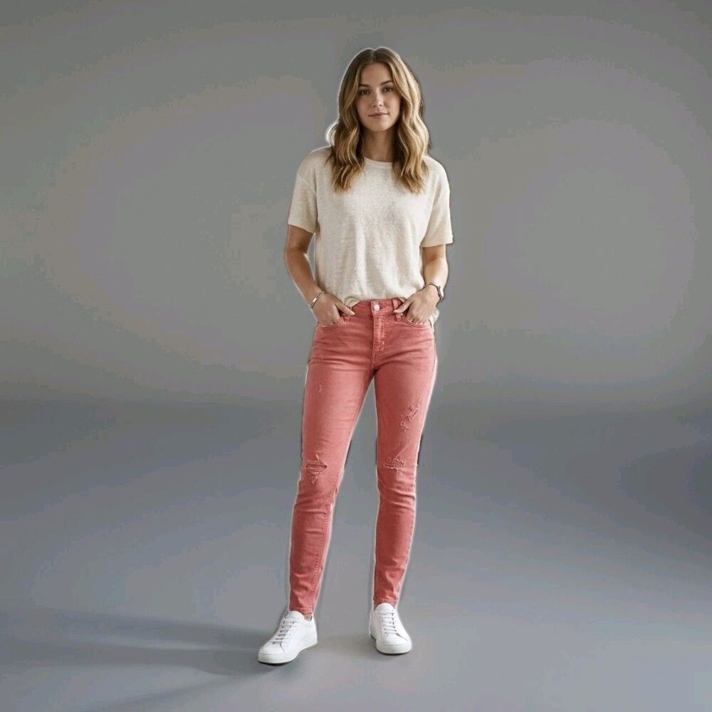 Hudson Jeans Pants Women Sise 27 Pink Skinny USA Distressed 5-Pocket Zip